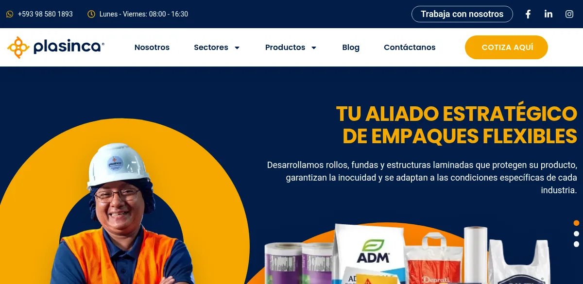 Sitio web de Plasinca — empaques flexibles Ecuador